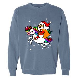 Christmas Santa Riding Unicorn Xmas Gift Funny Gift Garment-Dyed Sweatshirt