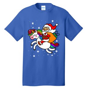 Christmas Santa Riding Unicorn Xmas Gift Funny Gift Tall T-Shirt