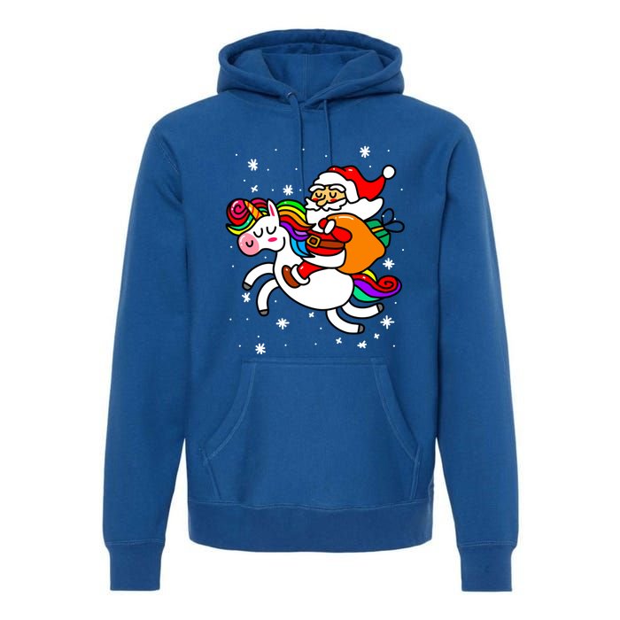 Christmas Santa Riding Unicorn Xmas Gift Funny Gift Premium Hoodie