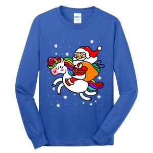 Christmas Santa Riding Unicorn Xmas Gift Funny Gift Tall Long Sleeve T-Shirt