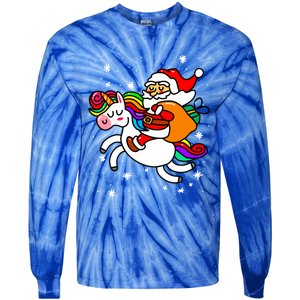 Christmas Santa Riding Unicorn Xmas Gift Funny Gift Tie-Dye Long Sleeve Shirt