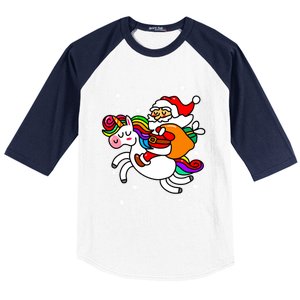 Christmas Santa Riding Unicorn Xmas Gift Funny Gift Baseball Sleeve Shirt