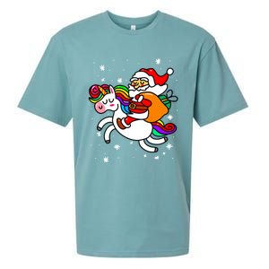 Christmas Santa Riding Unicorn Xmas Gift Funny Gift Sueded Cloud Jersey T-Shirt