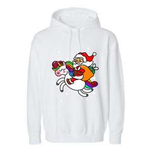 Christmas Santa Riding Unicorn Xmas Gift Funny Gift Garment-Dyed Fleece Hoodie