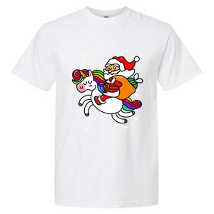 Christmas Santa Riding Unicorn Xmas Gift Funny Gift Garment-Dyed Heavyweight T-Shirt