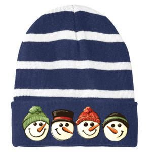 Christmas Snowman Retro Snowman Cute Christmas Striped Beanie with Solid Band