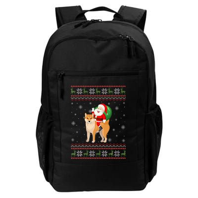 Christmas Santa Riding Shiba Inu Dog Funny Ugly Xmas Sweater Backpack