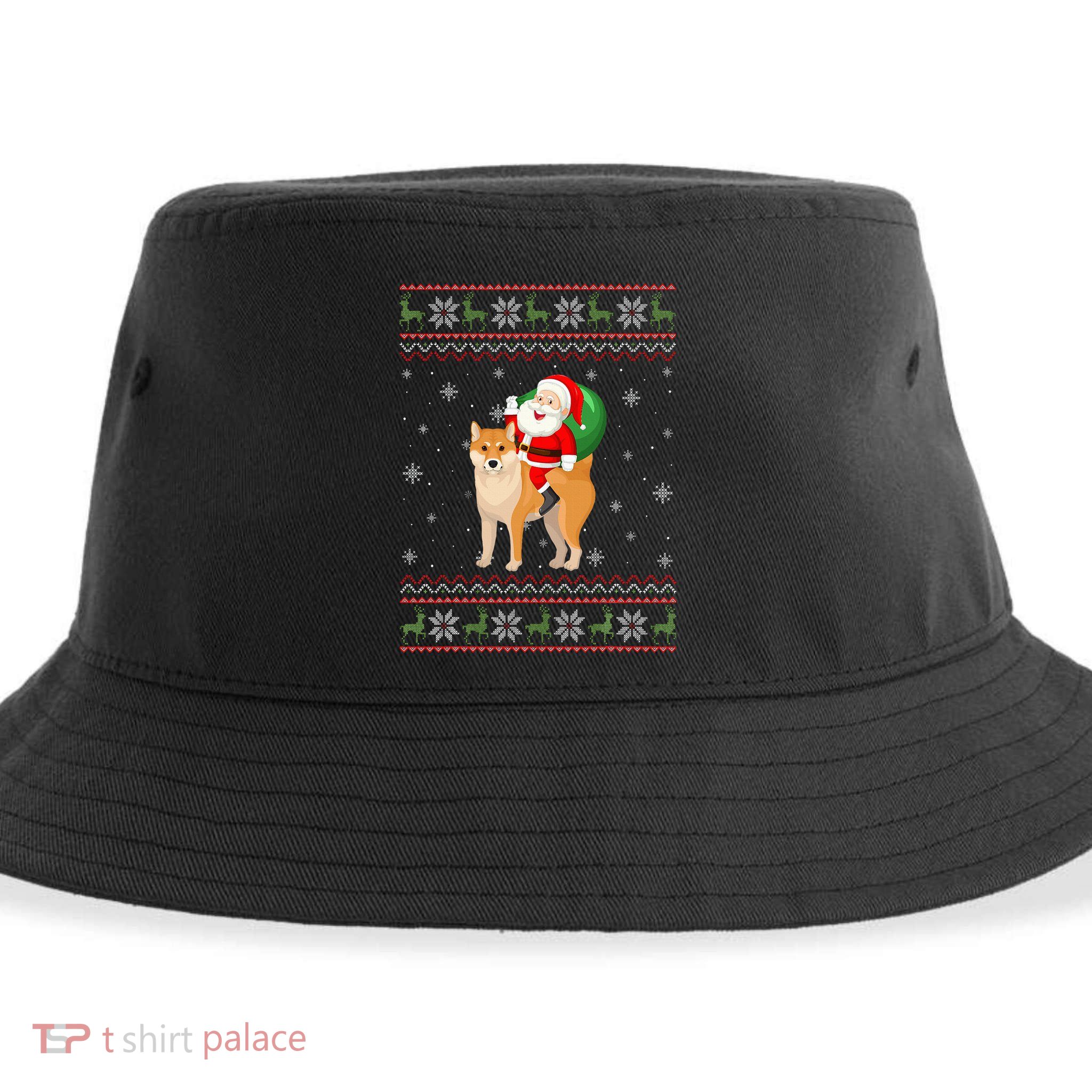Christmas Santa Riding Shiba Inu Dog Funny Ugly Xmas Sweater Sustainable Bucket Hat