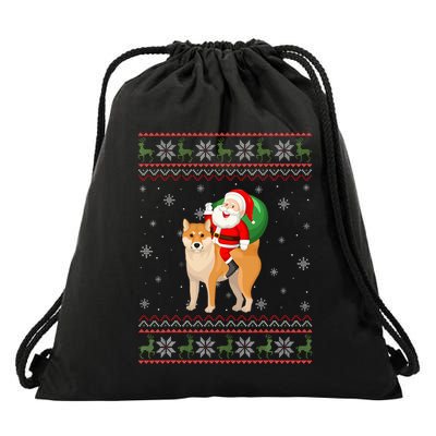 Christmas Santa Riding Shiba Inu Dog Funny Ugly Xmas Sweater Drawstring Bag