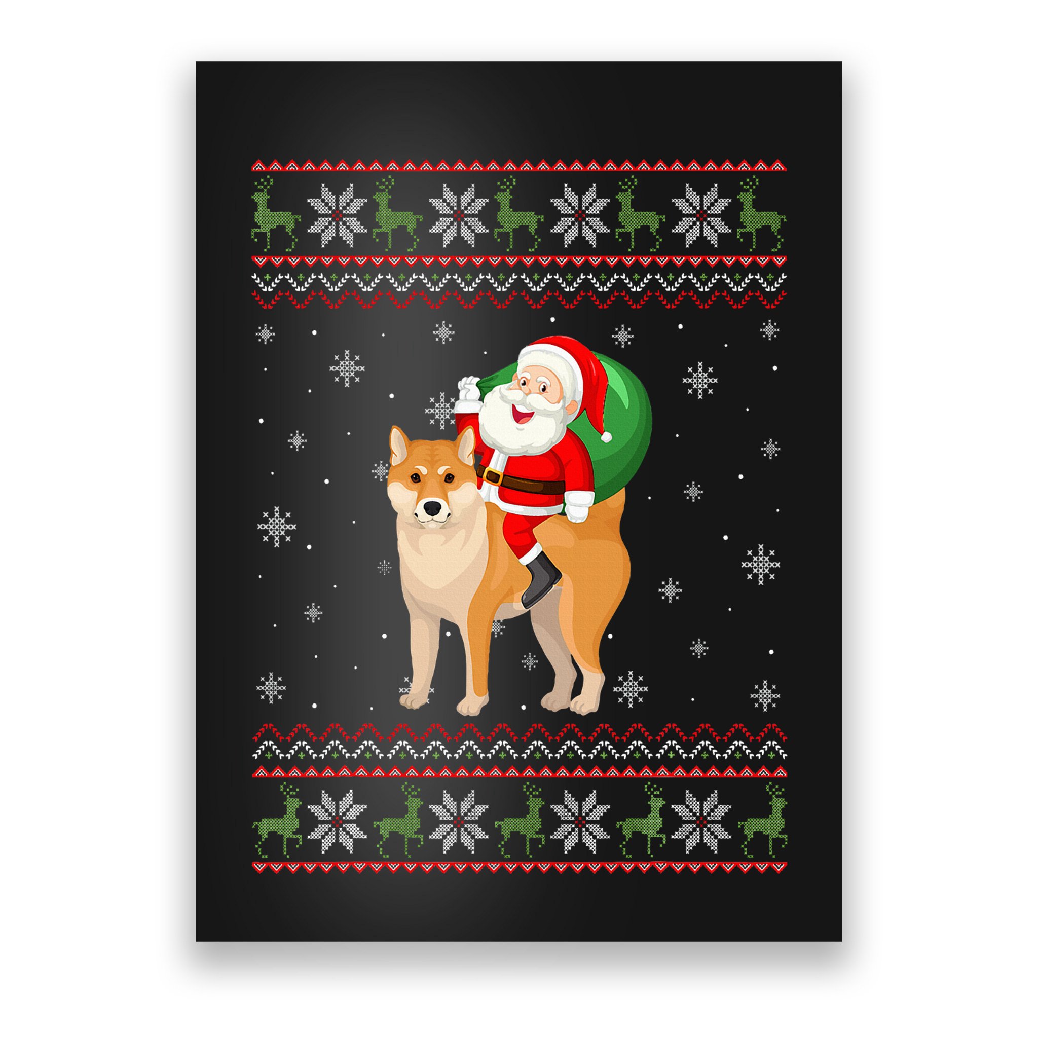 Christmas Santa Riding Shiba Inu Dog Funny Ugly Xmas Sweater Poster