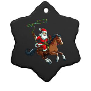 Cowboy Santa Riding A Horse Christmas Funny Ceramic Star Ornament