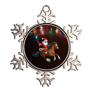 Cowboy Santa Riding A Horse Christmas Funny Metallic Star Ornament