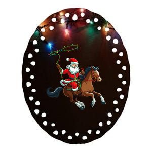 Cowboy Santa Riding A Horse Christmas Funny Ceramic Oval Ornament