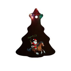 Cowboy Santa Riding A Horse Christmas Funny Ceramic Tree Ornament