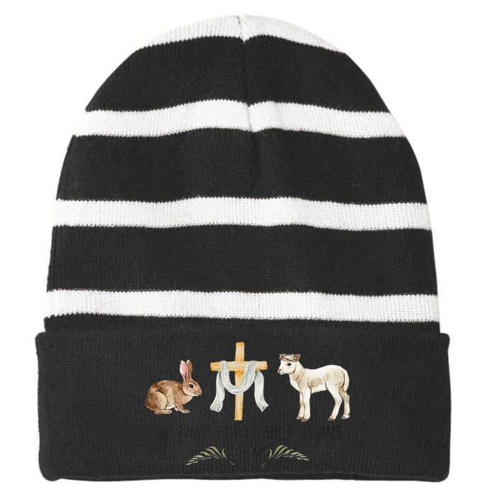 christian Silly Rabbit Easter Is For Jesus Striped Beanie with Solid Band