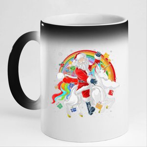 Christmas Santa Riding Unicorn Xmas Women Rainbow 11oz Black Color Changing Mug