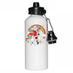 Christmas Santa Riding Unicorn Xmas Women Rainbow Aluminum Water Bottle