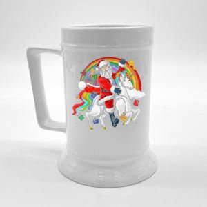 Christmas Santa Riding Unicorn Xmas Women Rainbow Beer Stein