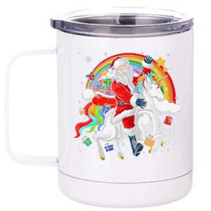 Christmas Santa Riding Unicorn Xmas Women Rainbow 12 oz Stainless Steel Tumbler Cup