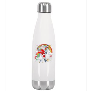 Christmas Santa Riding Unicorn Xmas Women Rainbow Stainless Steel Insulated Water Bottle