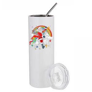 Christmas Santa Riding Unicorn Xmas Women Rainbow Stainless Steel Tumbler