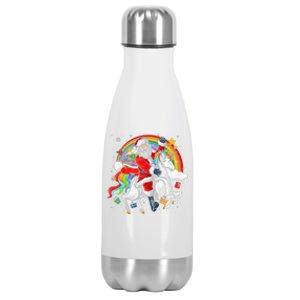 Christmas Santa Riding Unicorn Xmas Women Rainbow Stainless Steel Insulated Water Bottle