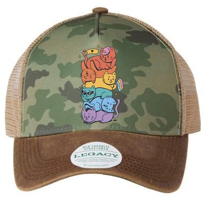 Cat Stack Rainbow Gay Pride LGBT Cute Cat Lover Legacy Tie Dye Trucker Hat