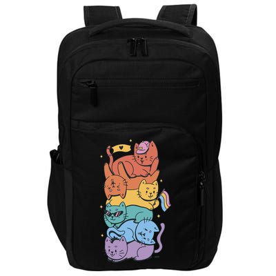 Cat Stack Rainbow Gay Pride LGBT Cute Cat Lover Impact Tech Backpack