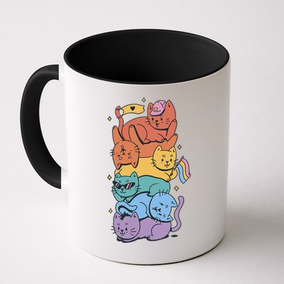 Cat Stack Rainbow Gay Pride LGBT Cute Cat Lover Mug