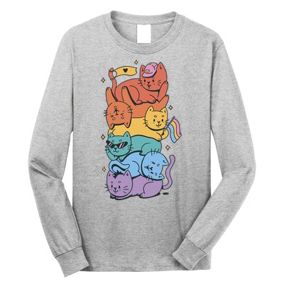 Cat Stack Rainbow Gay Pride LGBT Cute Cat Lover Long Sleeve Shirt