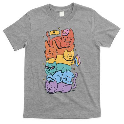Cat Stack Rainbow Gay Pride LGBT Cute Cat Lover T-Shirt