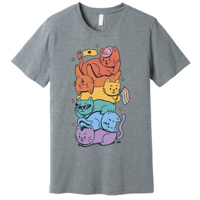 Cat Stack Rainbow Gay Pride LGBT Cute Cat Lover Premium T-Shirt