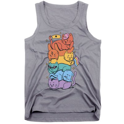 Cat Stack Rainbow Gay Pride LGBT Cute Cat Lover Tank Top