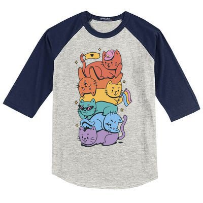 Cat Stack Rainbow Gay Pride LGBT Cute Cat Lover Kids Colorblock Raglan Jersey