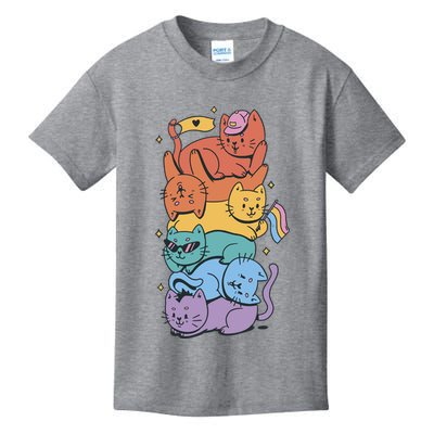 Cat Stack Rainbow Gay Pride LGBT Cute Cat Lover Kids T-Shirt