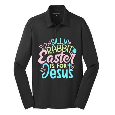 Colorful Silly Rabbit Easter Is For Jesus Christ Funny Silk Touch Performance Long Sleeve Polo