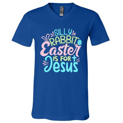 Colorful Silly Rabbit Easter Is For Jesus Christ Funny V-Neck T-Shirt