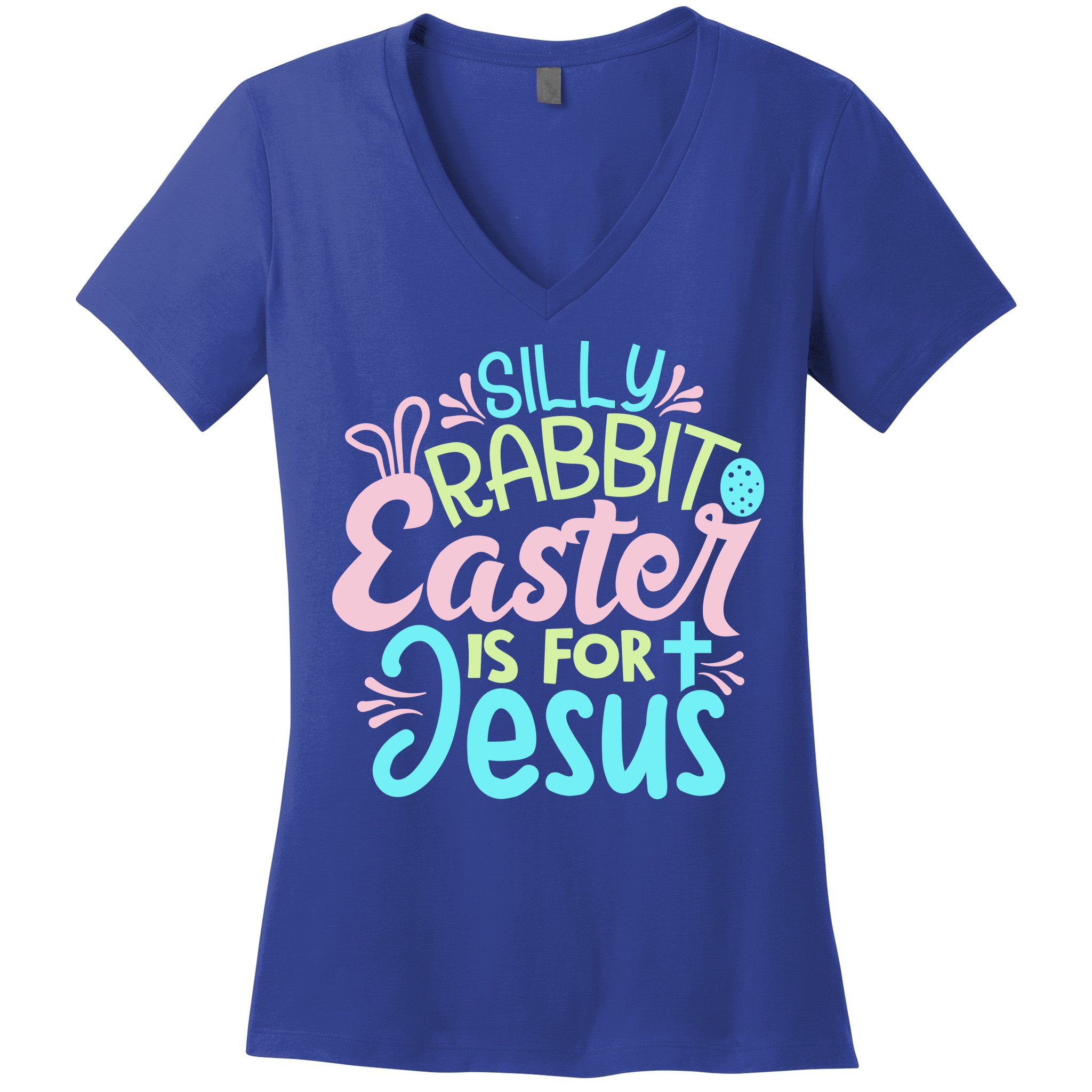 Colorful Silly Rabbit Easter Is For Jesus Christ Funny Women's V-Neck T-Shirt