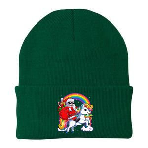 Christmas Santa Riding Unicorn Xmas Women Rainbow Short Sleeve Knit Cap Winter Beanie