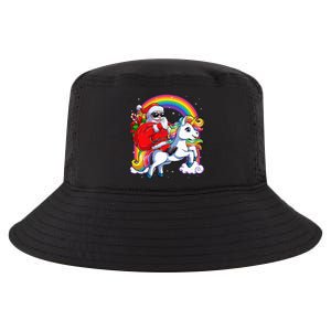 Christmas Santa Riding Unicorn Xmas Women Rainbow Short Sleeve Cool Comfort Performance Bucket Hat