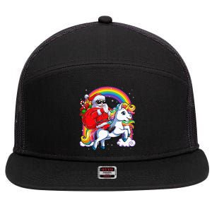 Christmas Santa Riding Unicorn Xmas Women Rainbow Short Sleeve 7 Panel Mesh Trucker Snapback Hat