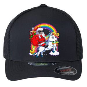 Christmas Santa Riding Unicorn Xmas Women Rainbow Short Sleeve Flexfit Unipanel Trucker Cap