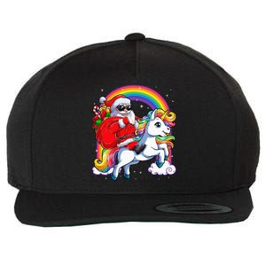 Christmas Santa Riding Unicorn Xmas Women Rainbow Short Sleeve Wool Snapback Cap