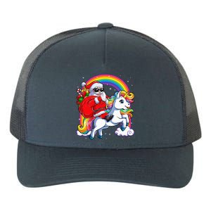 Christmas Santa Riding Unicorn Xmas Women Rainbow Short Sleeve Yupoong Adult 5-Panel Trucker Hat