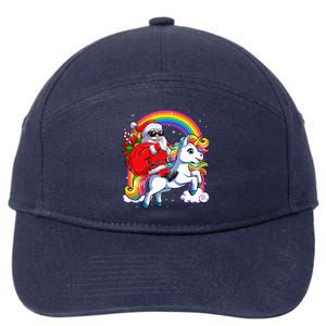 Christmas Santa Riding Unicorn Xmas Women Rainbow Short Sleeve 7-Panel Snapback Hat