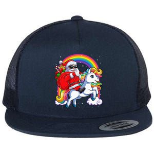 Christmas Santa Riding Unicorn Xmas Women Rainbow Short Sleeve Flat Bill Trucker Hat