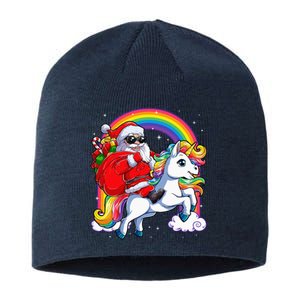 Christmas Santa Riding Unicorn Xmas Women Rainbow Short Sleeve Sustainable Beanie