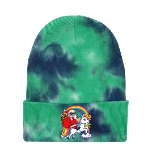 Christmas Santa Riding Unicorn Xmas Women Rainbow Short Sleeve Tie Dye 12in Knit Beanie