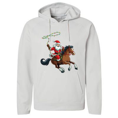 Cowboy Santa Riding A Horse Christmas Funny  Performance Fleece Hoodie