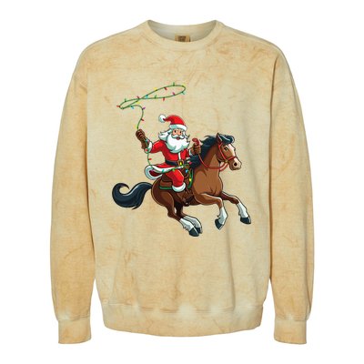 Cowboy Santa Riding A Horse Christmas Funny  Colorblast Crewneck Sweatshirt